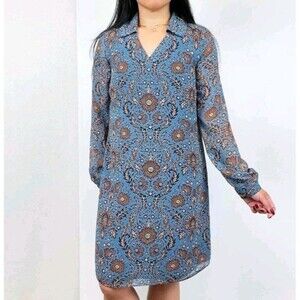 Cabi Womens Dress Medium Blue Floral Provincial Popover Shift Tunic Work Boho156